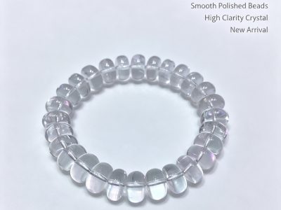 Natural Clear Quartz Bracelet | Smooth Polished Disc Beads High Clarity Crystal Wristband